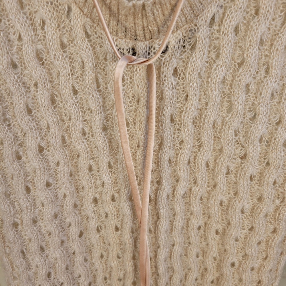 Patrizia Pepe Sera Women Beige Mohair Blend Open Knit V-Neck Tie Sweater Italy S - Picture 4 of 9